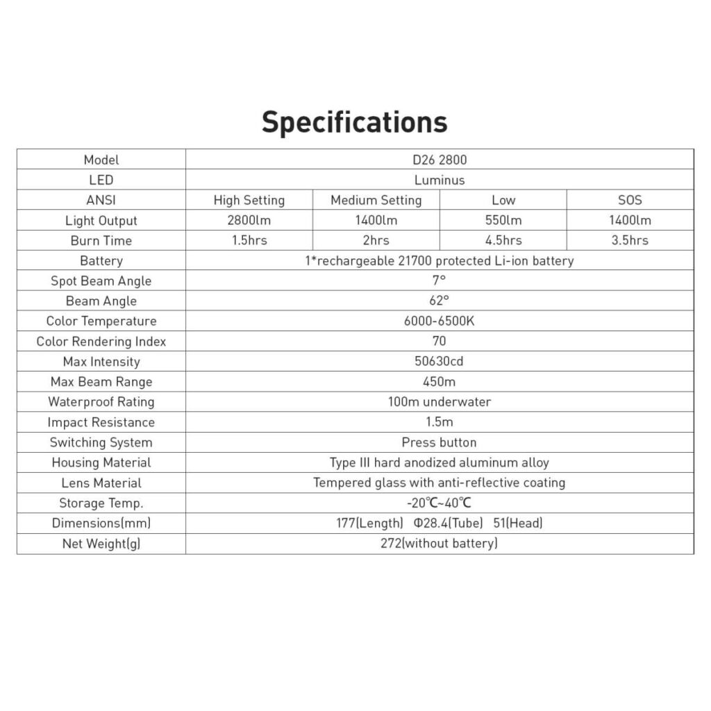 Xtar D26 2800 lanterna subacvatica si de uz general