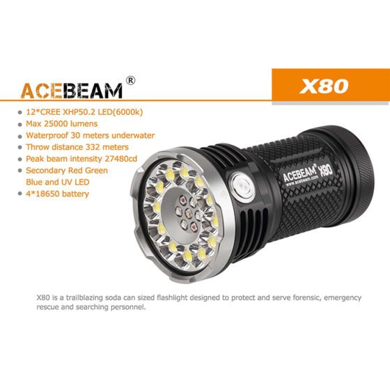 Acebeam X80 lanterna cu LED multicolore si UV