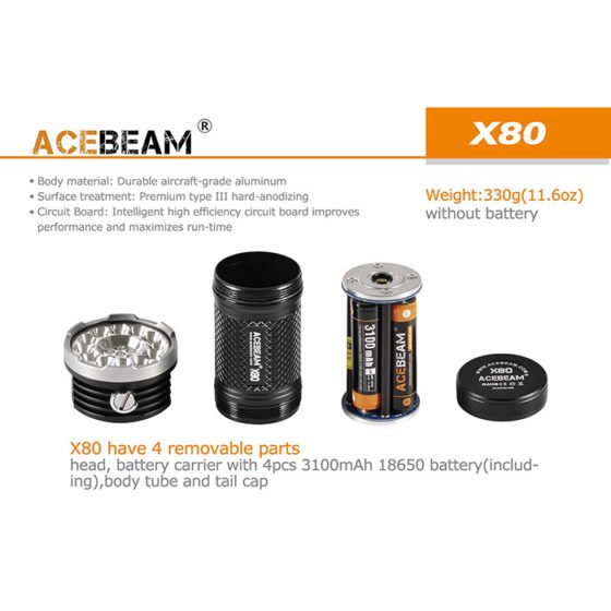 Acebeam X80 lanterna cu LED multicolore si UV