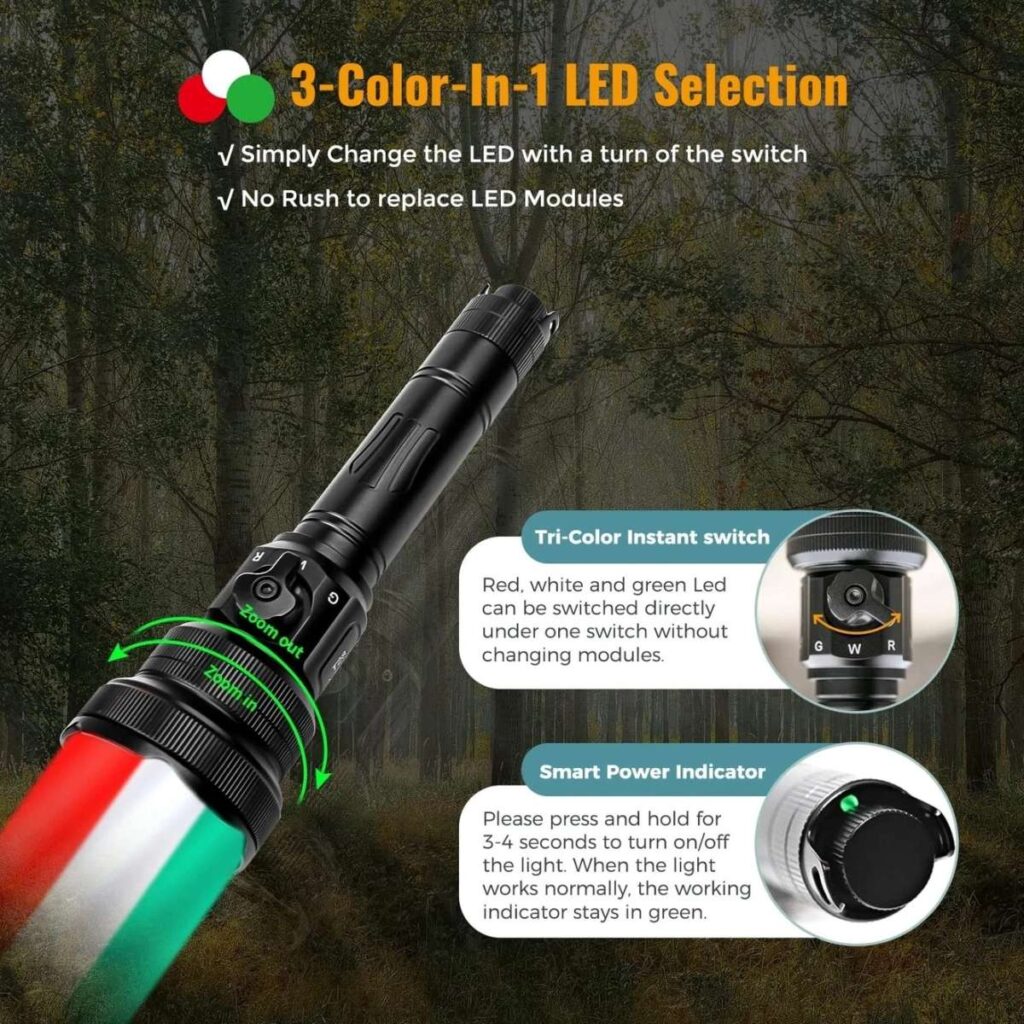 Brinyte T28 Tri-Color lanterna cu focalizare cu lumina alba, verde, rosie