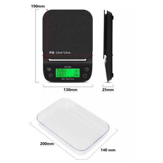 WH-B25 cantar de bucatarie cu cronometru 3Kg x 0.1g - imagine 4