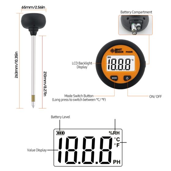 Smart Sensor PH328 umidometru PH metru termometru