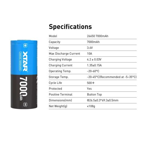 Xtar acumulator 26650 de 7000 mAh