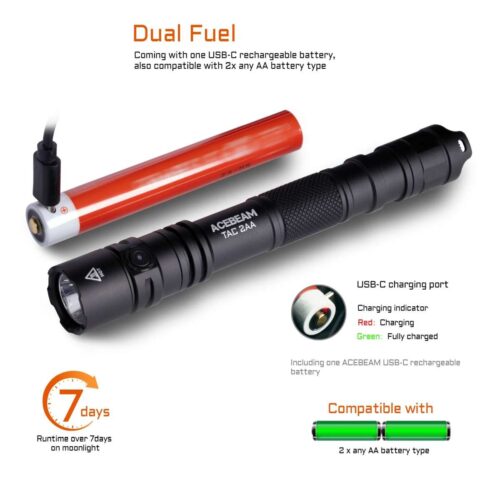 Acebeam TAC 2AA lanterna felinar alimentare duala