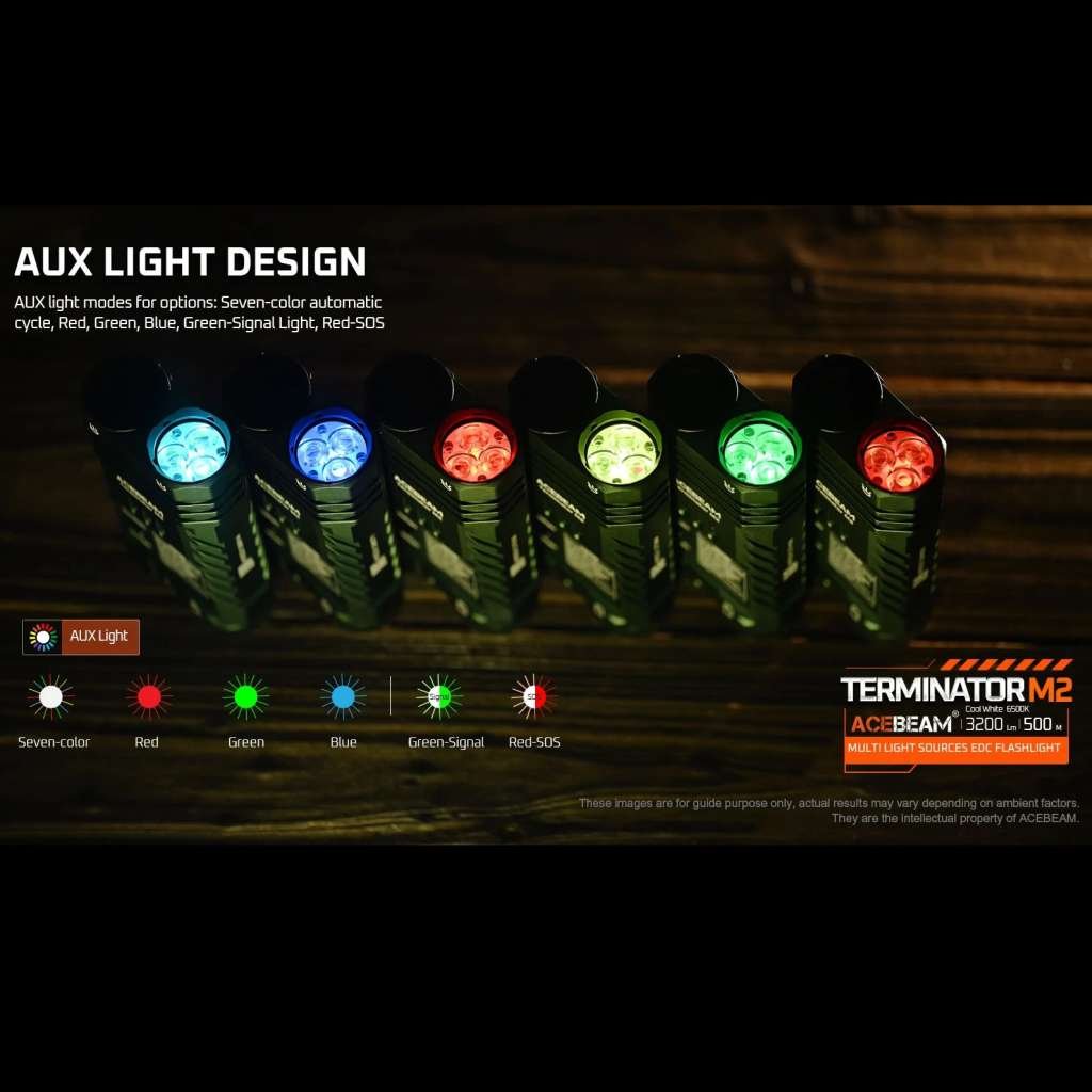 Acebeam Terminator M2 lanterna laser LEP si LED auxiliar RGB