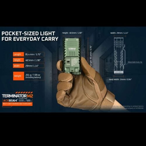 Acebeam Terminator M2 lanterna laser LEP si LED auxiliar RGB