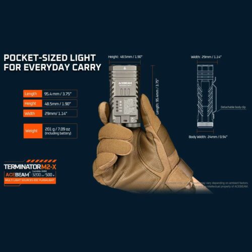 Acebeam Terminator M2-X lanterna laser LEP si LED auxiliar RGB
