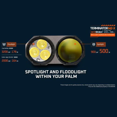 Acebeam Terminator M2-X lanterna laser LEP si LED auxiliar RGB