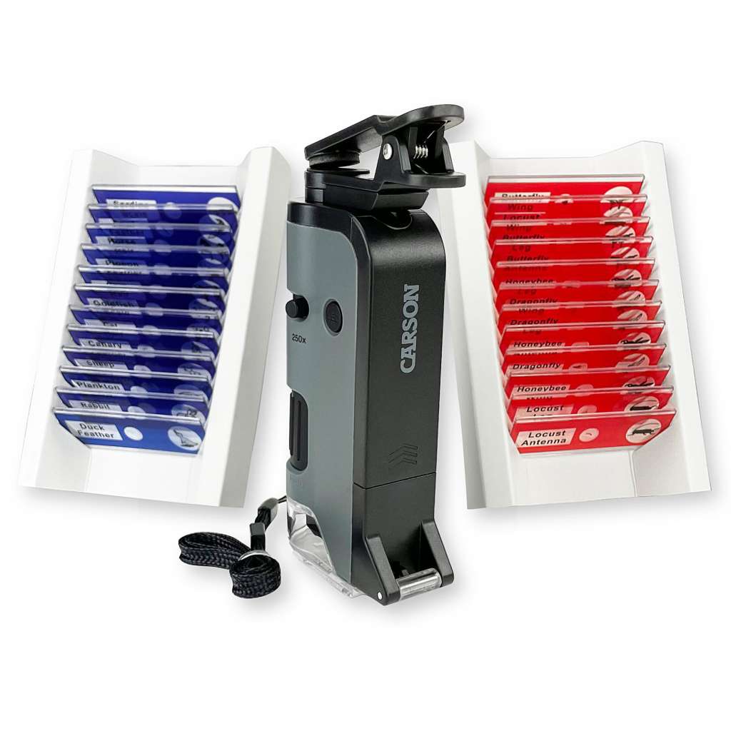 Carson MP-250BUN microscop cu zoom 100-250X, lumina alba si UV