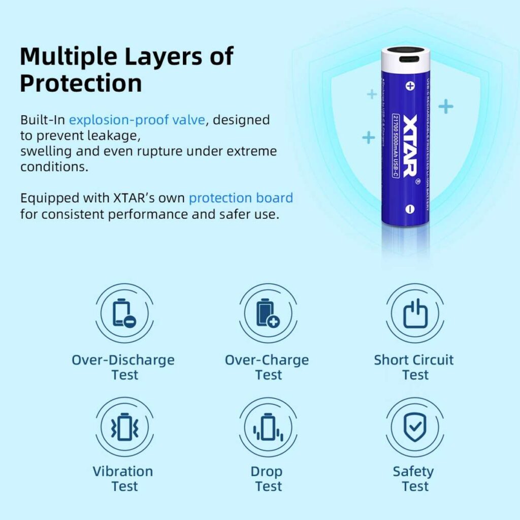 Xtar acumulator 21700 USB-C de 5000 mAh, 800 de cicluri