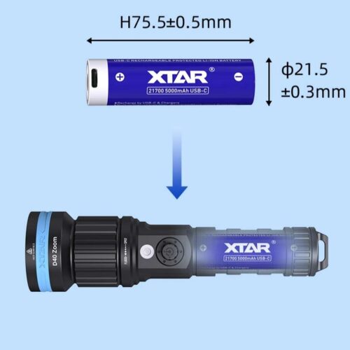 Xtar acumulator 21700 USB-C de 5000 mAh, 800 de cicluri