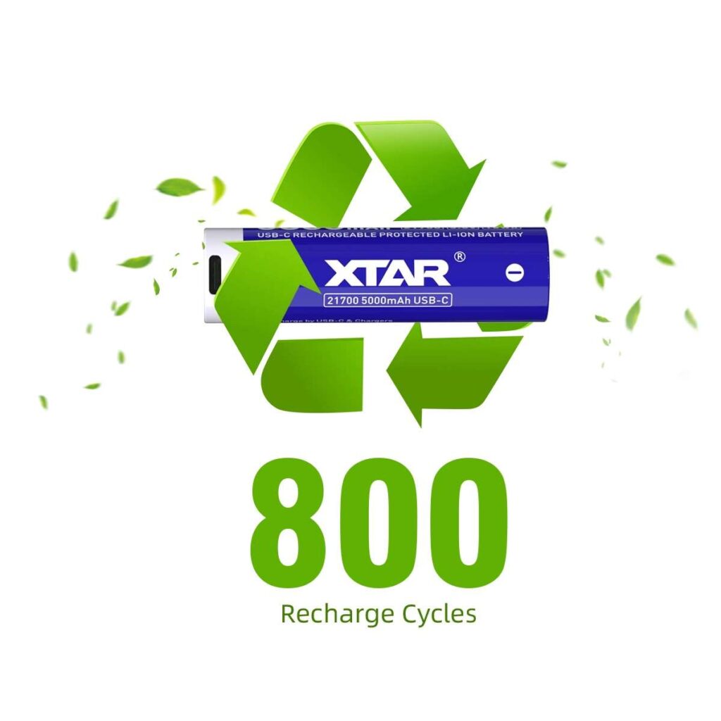 Xtar acumulator 21700 USB-C de 5000 mAh, 800 de cicluri