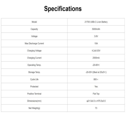 Xtar acumulator 21700 USB-C de 5000 mAh, 800 de cicluri