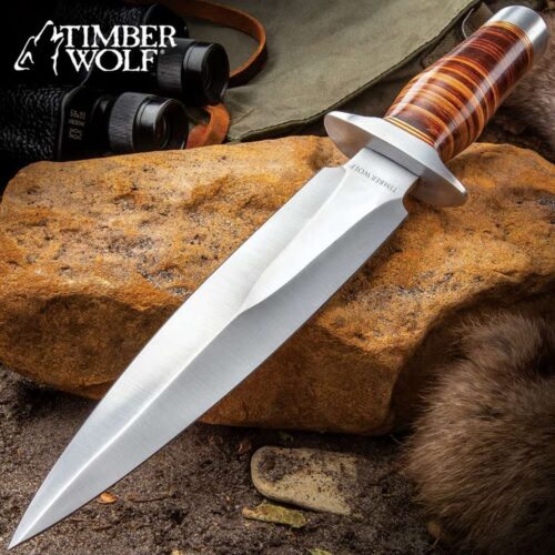 United Cutlery Timber Wolf Fighter cutit cu doua taisuri teaca piele