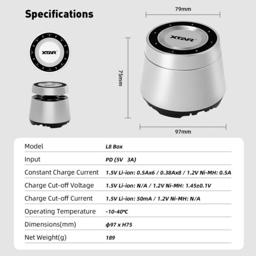 Xtar L8 Box incarcator cu 8 porturi pentru acumulatori AA si AAA