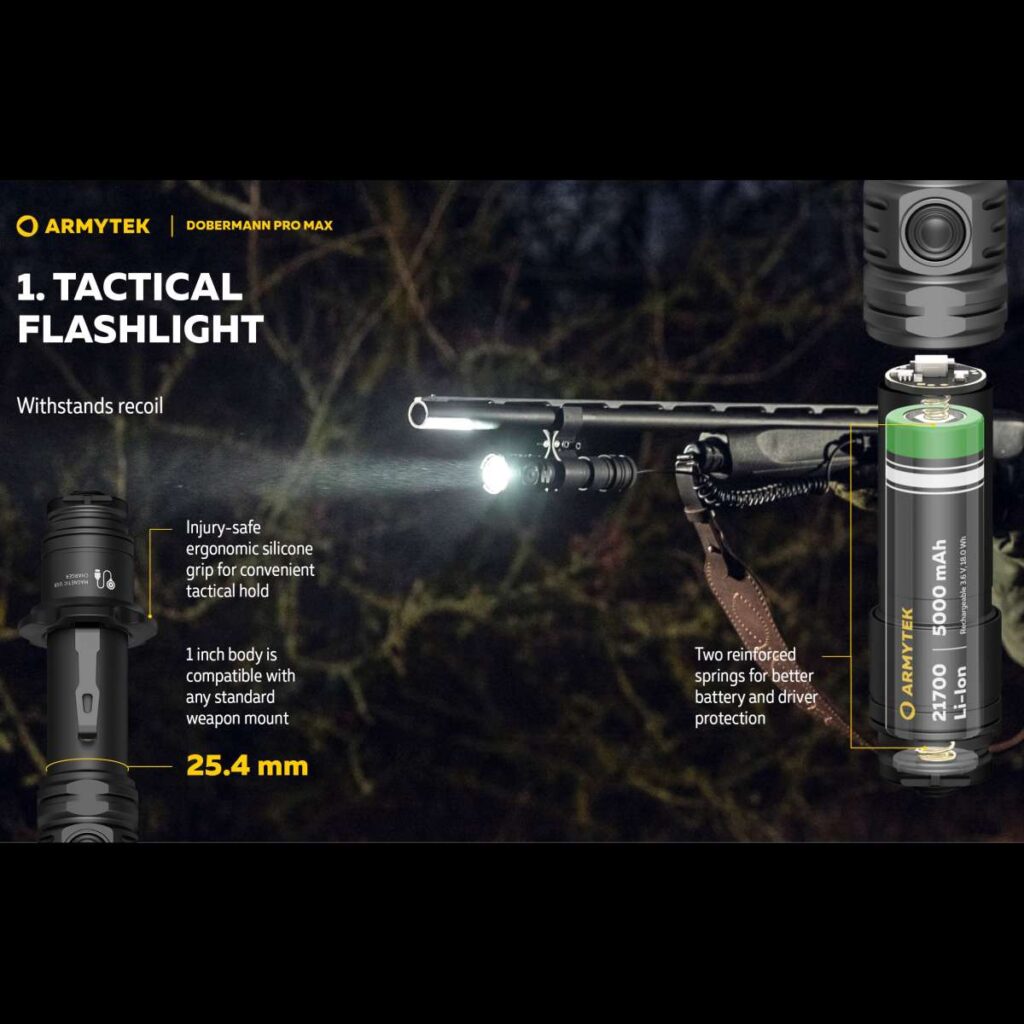 Armytek Dobermann Pro Max lanterna tactica, incarcare magnetica