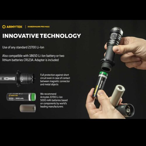 Armytek Dobermann Pro Max lanterna tactica, incarcare magnetica
